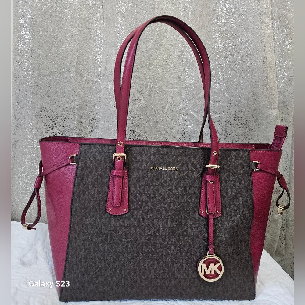 Michael Kors Burgundy and Gray Tote Bag - Picture 2 of 11